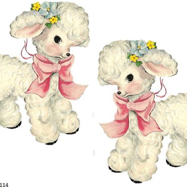 XL VinTaGe RePrO BaBY LamB PinK BoW & FLoWeRs ShaBby NuRSeRY DeCALs