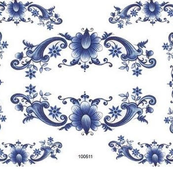 VinTaGe XL BLuE DeLfT FLoRaL SWaGs ShaBby DeCALs ~FuRNiTuRe SiZe~