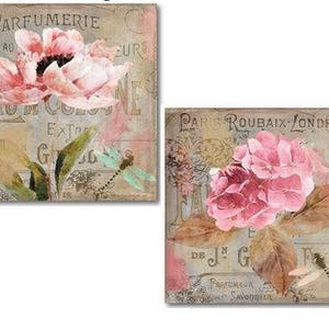 POSTALES FLORALES DE PARIS VINTAGE XL CALCOMANÍAS EN mal estado ~TAMAÑO DE MUEBLES~