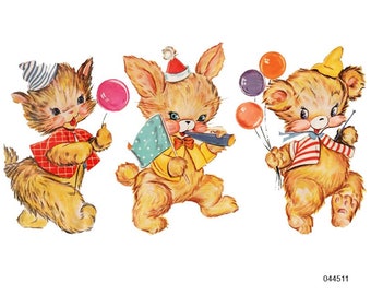 Vintage Image Shabby Retro Nursery Baby Animals Swan, Deer, Bear