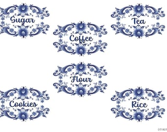 VinTaGe BLuE DeLfT CaNisTeR LaBeLs ShaBby DeCALs
