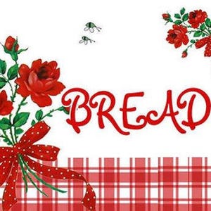 VinTaGe XL ReD RoSeS & PLaiD CounTrY BReaD BoX LaBeL ShaBbY DeCAL