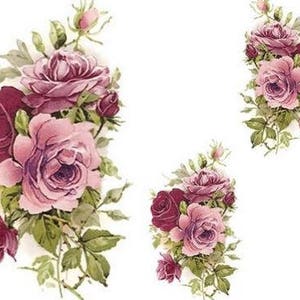 VinTaGe XL SHaBbY PinK TeA RoSeS WaTerSLiDe DeCALs ~FurNiTuRe Size~