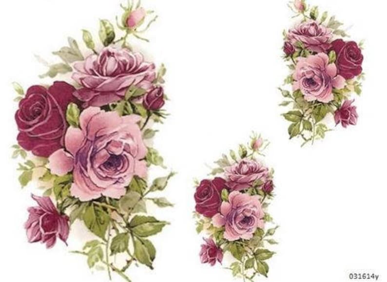 Vintage XL Shabby Pink Tea Roses Waterslide Decals furniture Etsy