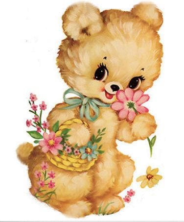 ぬいぐるみ vintage teddy bear with flower XL Vintage Repro Teddy Bear With Flower Basket Shabby Decals