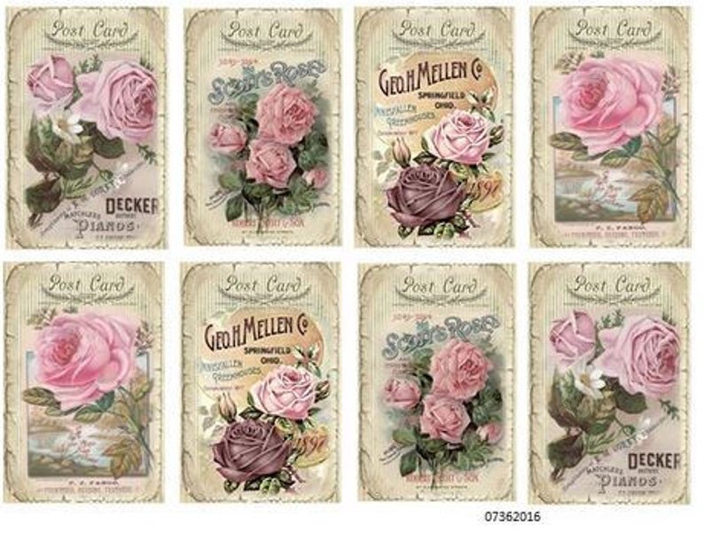 Vintage Victorian Rose Postcard Labels Shabby Decals Etsy
