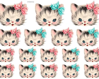 Vintage Image Shabby Nursery Seven Kittens Cats Transfers
