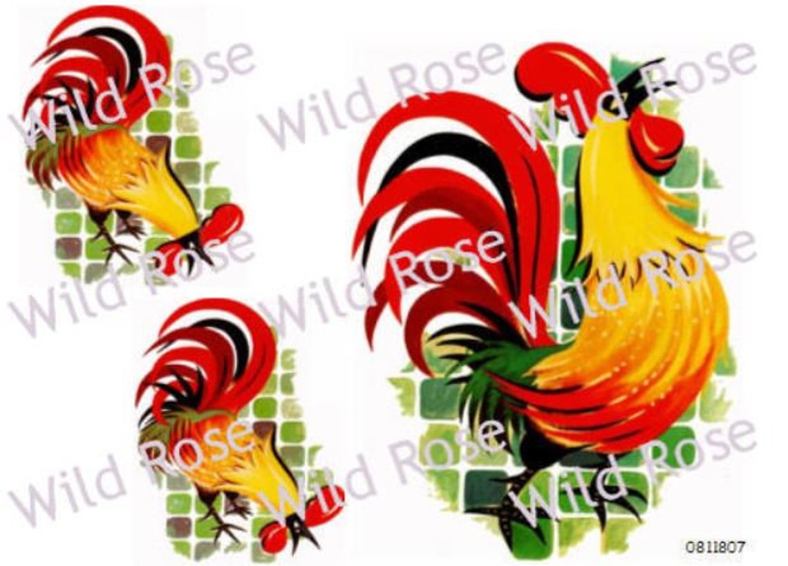 Vintage XL Country Retro Roosters Shabby Decals furniture Etsy