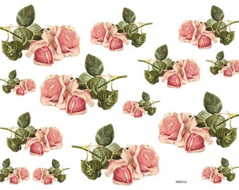 VinTaGe PeaChY PinK RoSeS & BuDS ShaBby WaTerSLiDe DeCALs TRanSFeRs