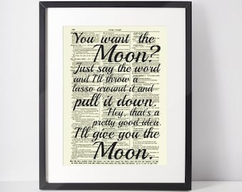 Lasso the Moon It's a Wonderful Life Quote Printed On A 125+ Year Old Antique Dictionary Page, Christmas Wall Decor, George Lassos The Moon