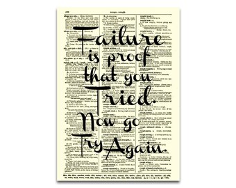 Failure Is Proof That You Tried Quote Printed On A 125+ Year Old Antique Dictionary Page, Book Lover Gift, Classroom Decor, Dark Academia