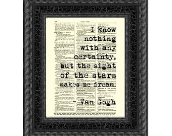 Vincent Van Gogh Quote Printed On An Antique 125+ Year Old Dictionary Page, Gothic Home Decor, Moody Dark Academia Art, Gift For Artist