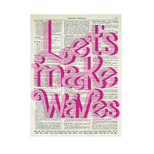 Let's Make Waves Pink Quote Printed On An Antique 125 Year Old Dictionary Page Upcycled Print, Dorm Decor, Girl's Room Wall Art, Surfer Art image 3