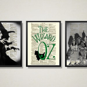 Wizard of Oz Art Printed On Antique Dictionary Pages, Wicked Witch Of The West, Dorothy & Toto Oz, Lion, Tin Man, Scarecrow, Halloween Decor