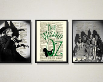 Wizard of Oz Art Printed On Antique Dictionary Pages, Wicked Witch Of The West, Dorothy & Toto Oz, Lion, Tin Man, Scarecrow, Halloween Decor
