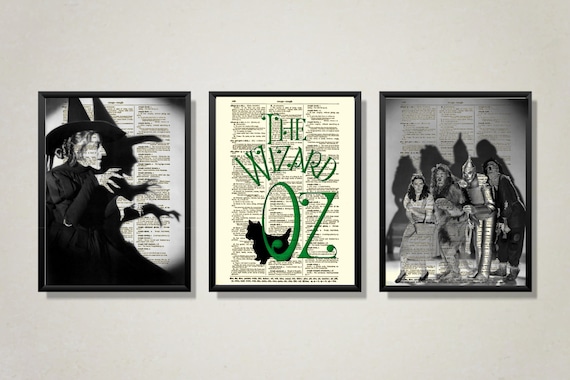 Wizard of Oz Art Printed On Antique Dictionary Pages, Wicked Witch Of The West, Dorothy & Toto Oz, Lion, Tin Man, Scarecrow, Halloween Decor