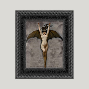 Bat-Woman by Albert Joseph Pénot Printed On An Upcycled 1897 Dictionary Page, Gothic Dark Academia, Vampire Horror Art, Witchy, Unframed