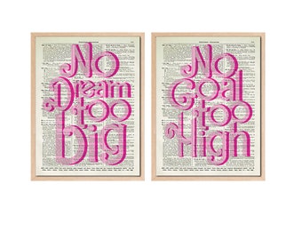 Motivational Pink Typography Art: Upcycled Antique Dictionary Prints