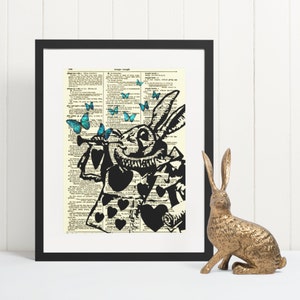 Alice in Wonderland White Rabbit Art Print: Antique Dictionary Page