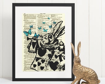 Alice in Wonderland White Rabbit Art Print: Antique Dictionary Page