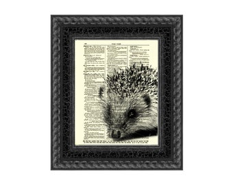 Fun Hedgehog Art Printed On An Antique Dictionary Page