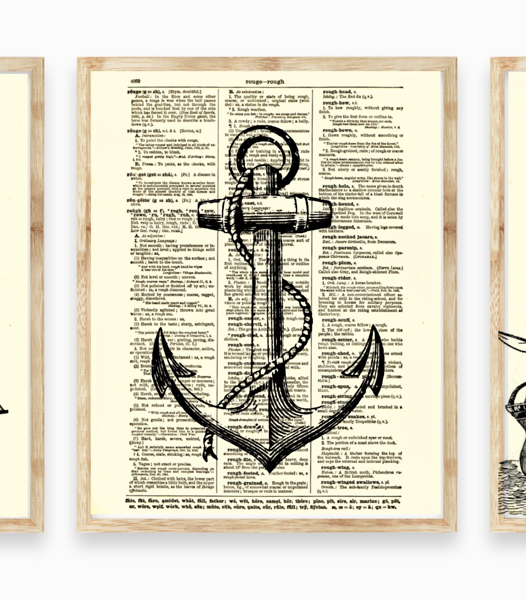 Nautical Art Trio Printed On 125 Year Old Dictionary Pages Etsy