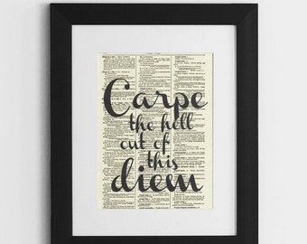 Carpe Diem Seize The Day Quote Printed On An Antique 125+ Year Old Dictionary Page, Memento Mori Stoic Light Academia Decor Wall Decor Print