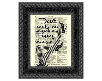Wicked Witch Quote Printed On A 125+ Year Old Dictionary Page, Halloween Decor, Witchy Flying Monkeys Wall Art, Funny Wizard of Oz Art Print
