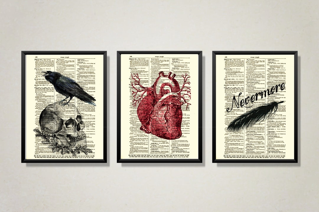 Edgar Allan Poe Vintage Dictionary Art Print Poster The Raven On Books  Victorian