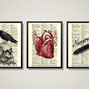 Edgar Allan Poe Vintage Dictionary Art Print Poster The Raven On Books  Victorian