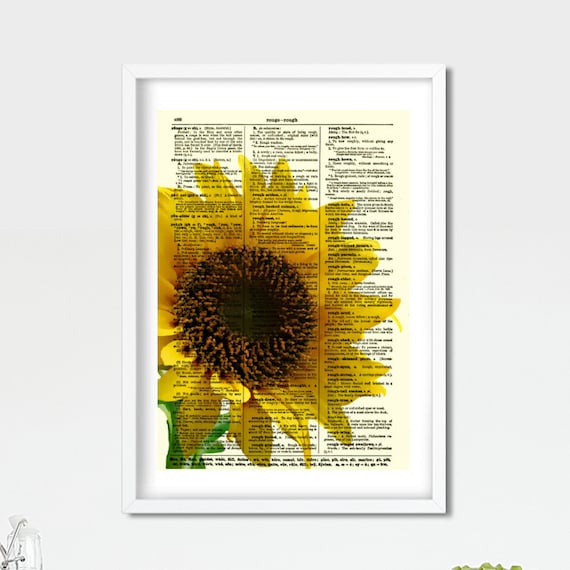 Sunflower Portrait Printed On An Upcycled Dictionary Page From Etsy