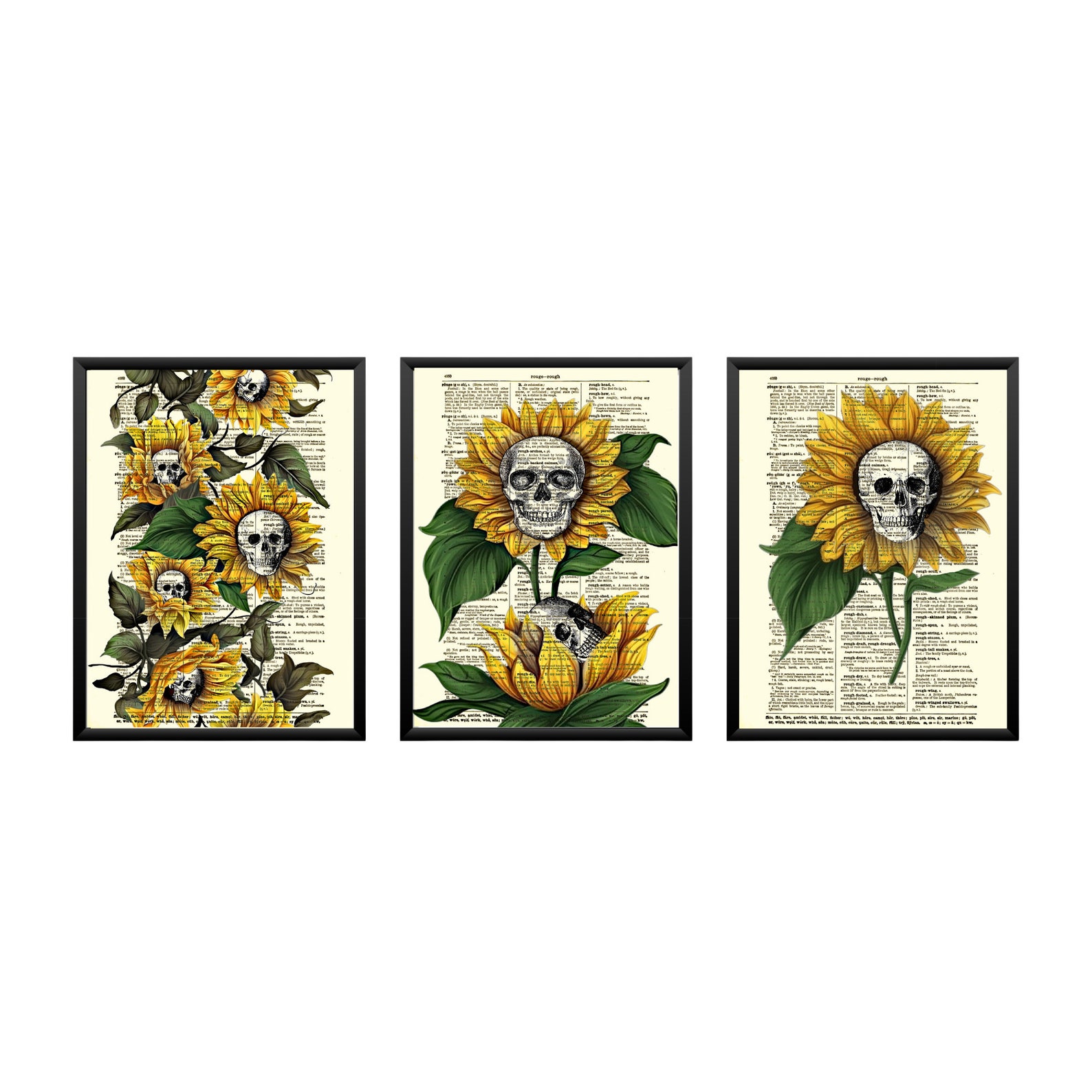 Skulls & Sunflowers Set Of 3 Prints