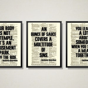 Anthony Bourdain Quote On Antique Dictionary Pages, Your Body Is Not A Temple, Gift For Chef & Cook Print Kitchen, Housewarming Gift For Him