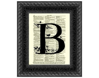 Letter B Monogram With A Modern Twist Printed On A 125+ Year Old Dictionary Page, Art Print, Typography Decor, Cottagecore, Hostess Gift