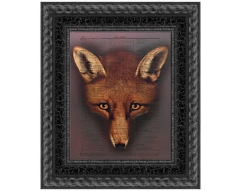 Reynard The Fox Printed On An Upcycled 125+ Year Old Dictionary Page, Dark Academia Aesthetic, Cottagecore Wall Decor, Gothic Art Print