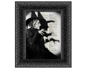 Wicked Witch Dictionary Art Print, Wizard of Oz Halloween Decor Printed On An Upcycled 1897 Dictionary Page, Party Decor, Black Gothic Art