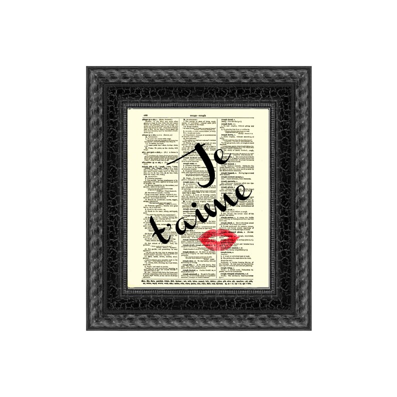 Je t'aime Art Print On Antique Dictionary Page Wall Decor | Etsy