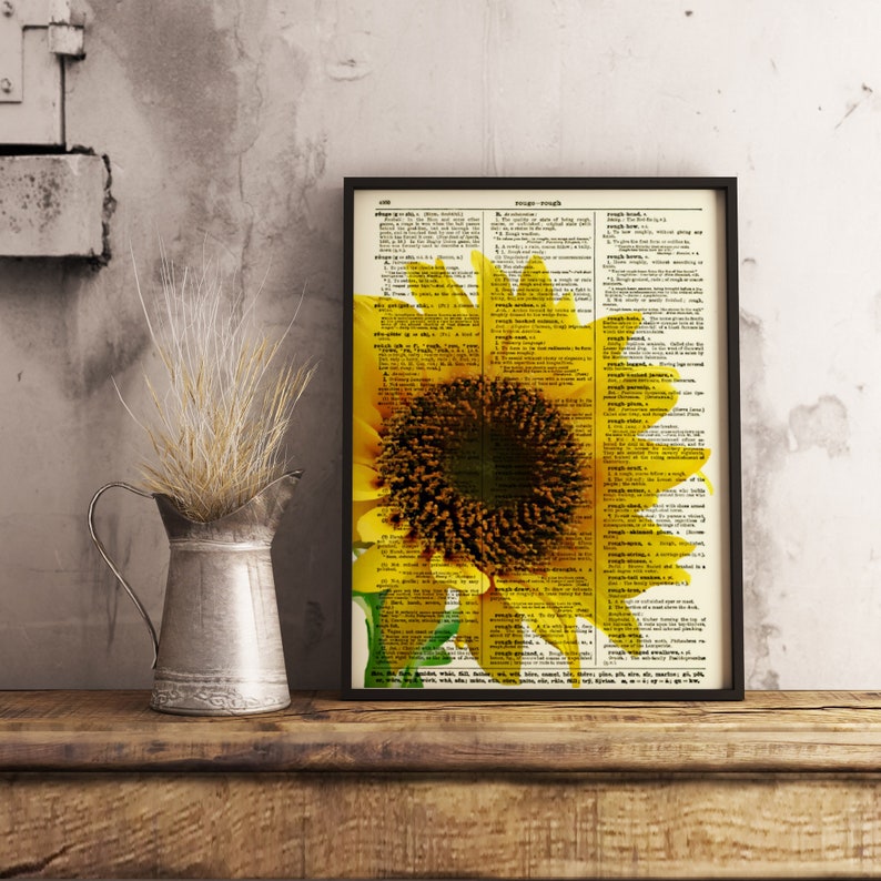Sunflower Portrait Printed On An Upcycled Dictionary Page From Etsy