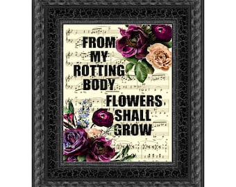 Gothic Art Print On An Antique 100+ Year Old Music Sheet, Edvard Munch Dark Academia, Maximalism Floral Scorpio Gift, Witchy Dark Flowers