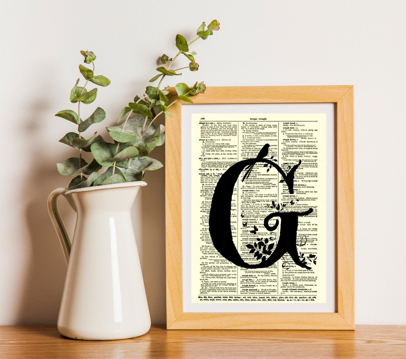 Letter G Modern Monogram on an 1897 Dictionary Page Art Print, Monogram ...