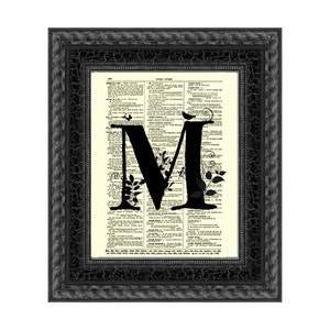 Initial M Printed On An Antique 1897 Dictionary Page, Wedding Sign, Nursery Decor, Dorm Room Wall Art, Thanksgiving Decor, Sustainable Art image 1