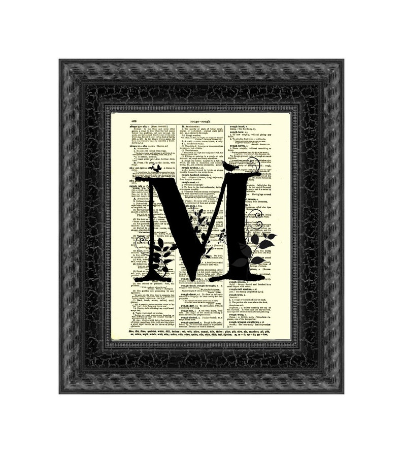 Initial M Printed On An Antique 1897 Dictionary Page, Wedding Sign, Nursery Decor, Dorm Room Wall Art, Thanksgiving Decor, Sustainable Art image 1