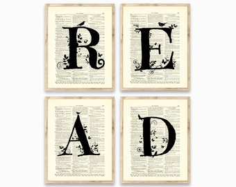 Botanical Letter Art Prints: Upcycled 1897 Dictionary Pages