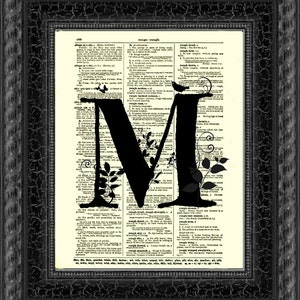 Initial M Printed On An Antique 1897 Dictionary Page, Wedding Sign, Nursery Decor, Dorm Room Wall Art, Thanksgiving Decor, Sustainable Art image 3