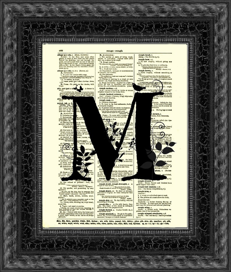 Initial M Printed On An Antique 1897 Dictionary Page, Wedding Sign, Nursery Decor, Dorm Room Wall Art, Thanksgiving Decor, Sustainable Art image 3