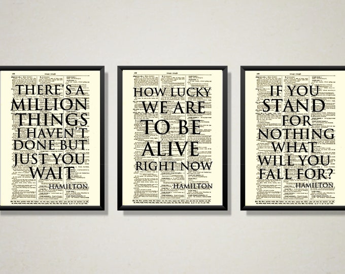 Hamilton Musical Quotes On Antique Dictionary Pages, Hamilton Broadway Musical Wall Art, Dorm Decor Wall Art, Music Teacher Gift, Set of 3