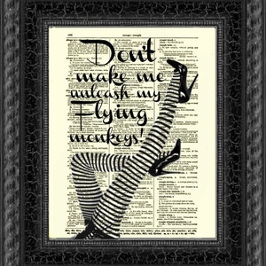 Wizard of Oz Wicked Witch Quote Printed On A 125 Year Old Dictionary Page, Halloween Decor, Witchy Flying Monkeys Wall Art, Funny Art Print image 8