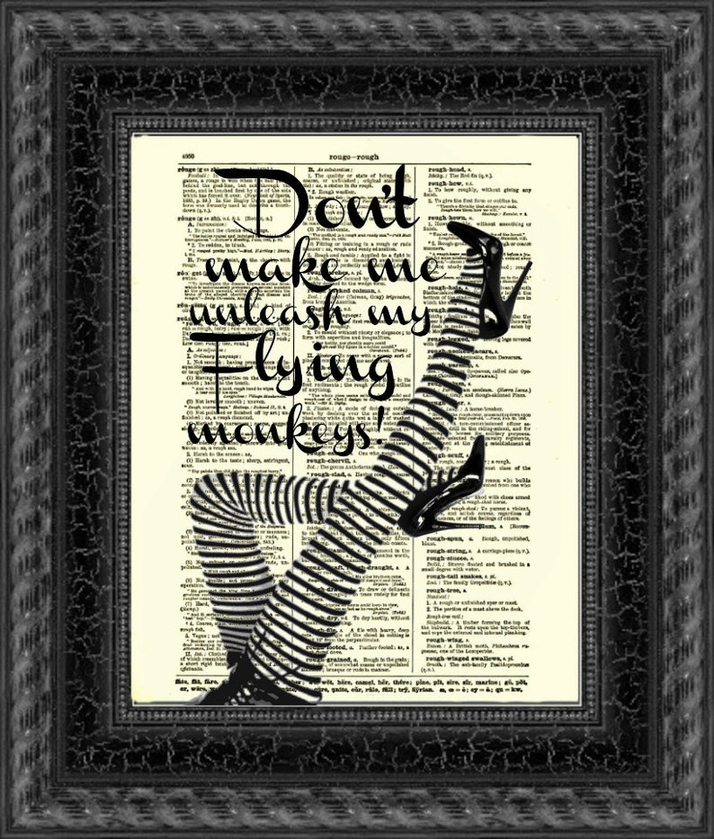 Wizard of Oz Wicked Witch Quote Printed On A 125 Year Old Dictionary Page, Halloween Decor, Witchy Flying Monkeys Wall Art, Funny Art Print image 8