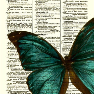 Emerald Green Butterfly Printed On An Antique Dictionary Page 125 Years Old, Blue Green Butterfly, Upcycled Art, Holiday Wall Decor image 9
