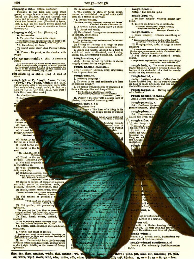 Emerald Green Butterfly Printed On An Antique Dictionary Page 125 Years Old, Blue Green Butterfly, Upcycled Art, Holiday Wall Decor image 9